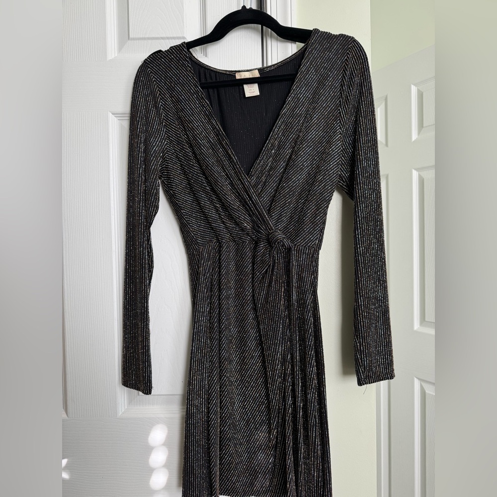 Elegant Black and Silver and Gold Striped Dress